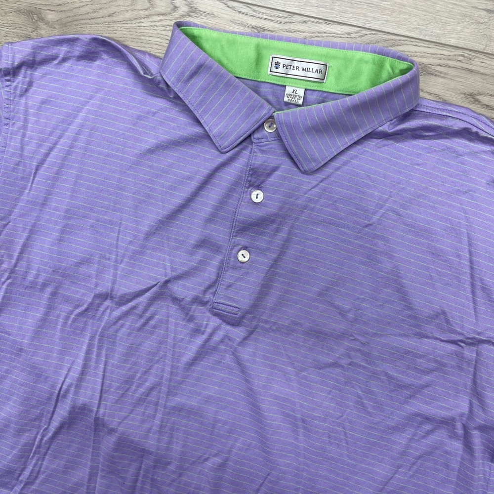 Peter Millar Polo Shirt Mens XL Purple Striped Meagher Energy Advisors Logo
